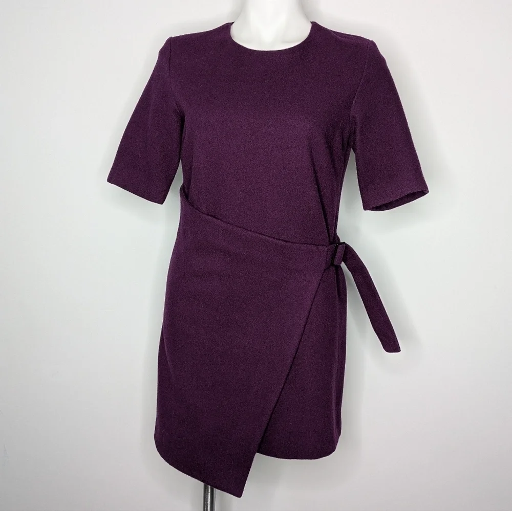 Kate Spade Saturday Purple Belted Short Sleeve Wool Midi Wrap Dress L